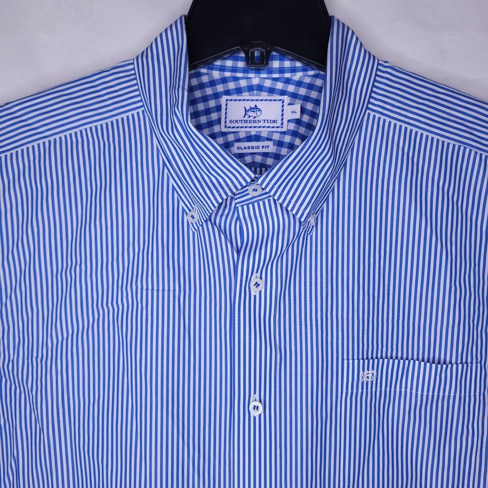 Southern Tide Shirt Mens XL Striped Blue, White Classic Fit